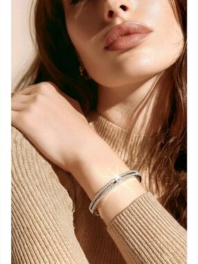 Henri Bendel Double Row Silver And Crystal Cuff Bracelet